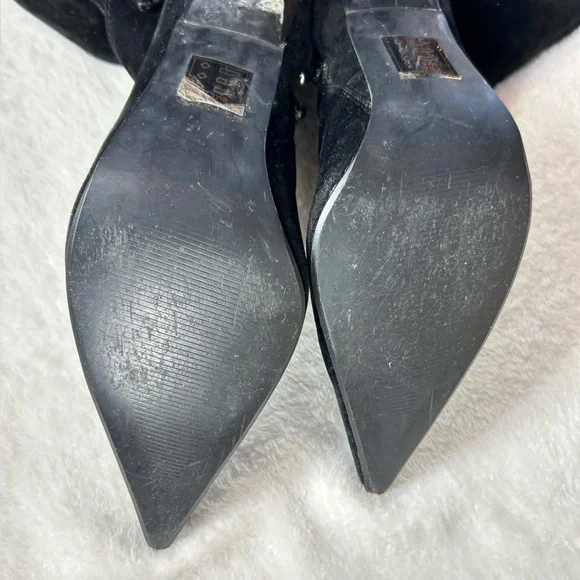 Bella Gioia Black Faux Suede Stiletto Heeled 4”Pointed Toe Zipper Boots Size 7.5 - Picture 8 of 11